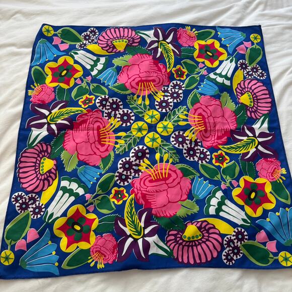 Lush Multicolor Floral Print Square Scarf Bold Retro Boho Accessory - Picture 1 of 5